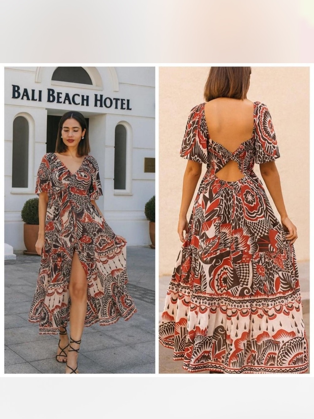 Anthropologie Tiered Flowy Button Down Midi Dress Boho Red Floral Print Medium